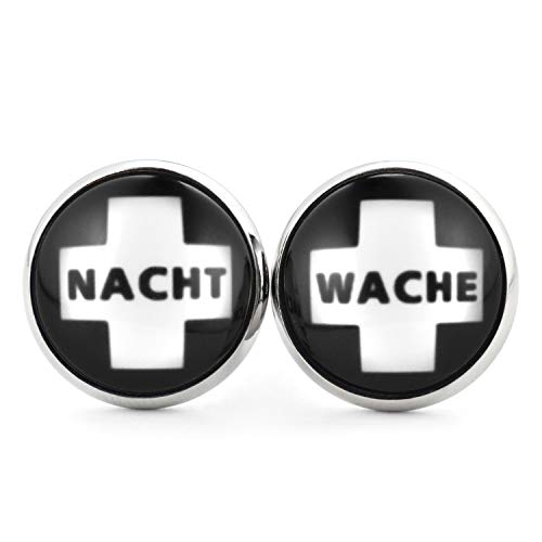 SCHMUCKZUCKER Damen Herren Unisex Ohrstecker Motiv Nacht-Wache Edelstahl Ohrringe Kreuz Silber Schwarz Weiß 14mm von SCHMUCKZUCKER