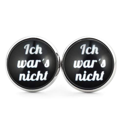 SCHMUCKZUCKER Unisex Ohrstecker Spruch Ich war´s nicht Lustige Edelstahl Ohrringe Männer Frauen Silber 14mm Schwarz 14mm von SCHMUCKZUCKER