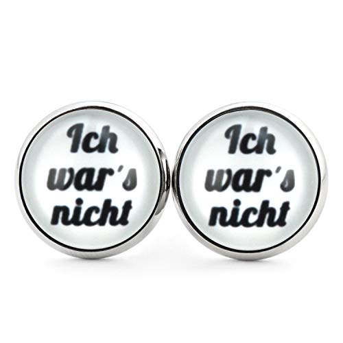 SCHMUCKZUCKER Unisex Ohrstecker Spruch Ich war´s nicht Lustige Edelstahl Ohrringe Männer Frauen Silber 14mm Weiss 14mm von SCHMUCKZUCKER