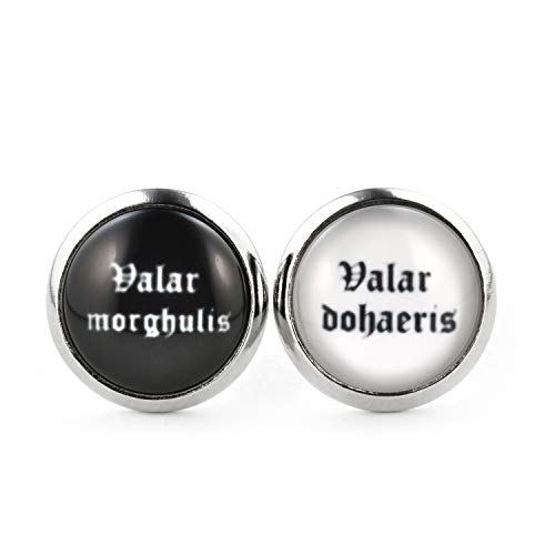 SCHMUCKZUCKER Unisex Ohrstecker Spruch Valar Morghulis silber-farben schwarz weiss 12mm von SCHMUCKZUCKER