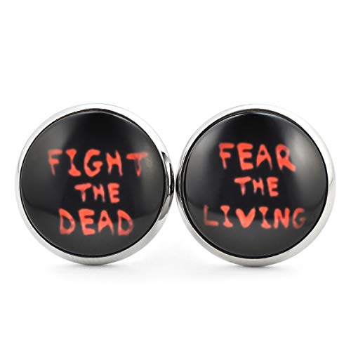 SCHMUCKZUCKER Unisex Ohrstecker mit Spruch Fight the dead coole Edelstahl Ohrringe Silber Schwarz Rot 14mm von SCHMUCKZUCKER