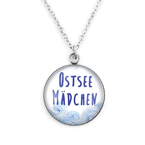 SCHMUCKZUCKER Kurze Edelstahl Kette mit Anhänger Motiv Ostsee-Mädchen Halskette Silber Blau Weiss großer Anhänger (25mm) von SCHMUCKZUCKER