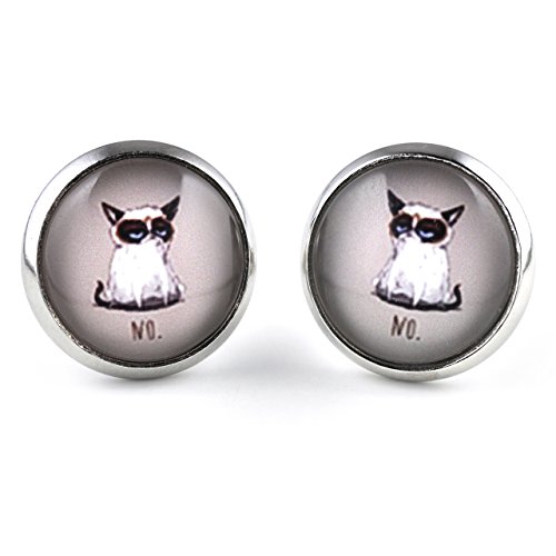 SCHMUCKZUCKER Damen Ohrstecker Motiv Grumpy Cat Modeschmuck Ohrringe silber-farben 14mm von SCHMUCKZUCKER