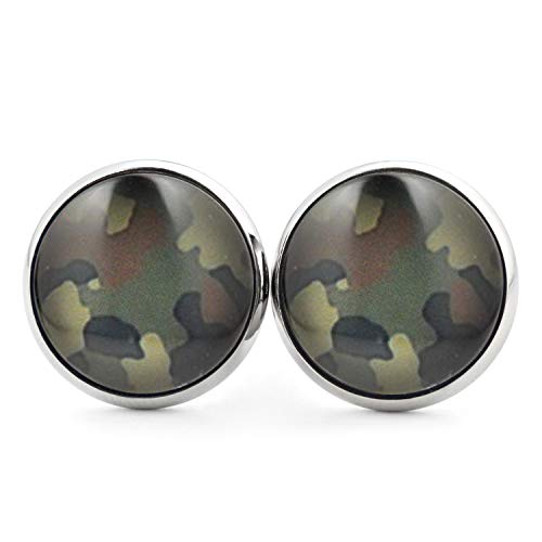 SCHMUCKZUCKER Damen Herren Unisex Ohrstecker Tarnfleck Edelstahl Ohrringe Camouflage Silber 14mm von SCHMUCKZUCKER