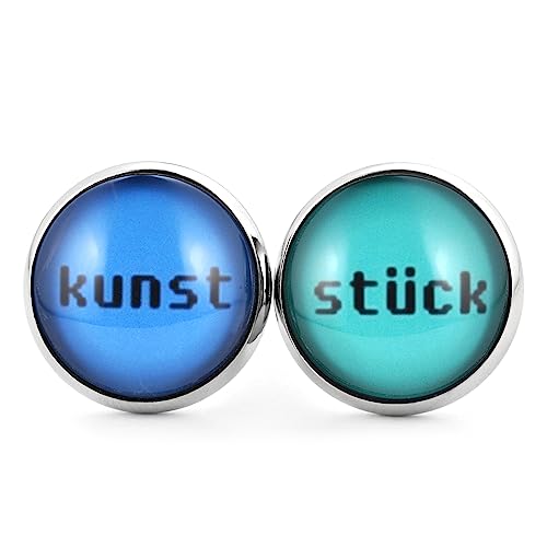 SCHMUCKZUCKER Damen Herren Unisex Ohrstecker Spruch Kunststück Edelstahl Ohrringe silber-farben blau türkis schwarz 14mm von SCHMUCKZUCKER