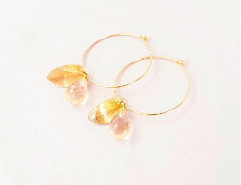 Citrin Edelstein Creolen 925 Silber Vergoldet Mit Gold Blatt von SCHMUCKbyFelicitas