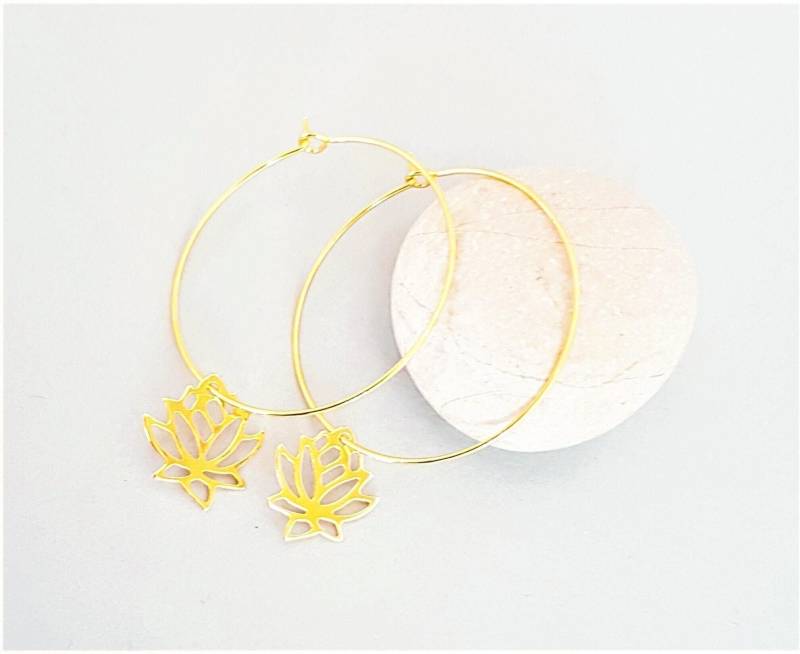 Creolen Mit Lotus Blüte 925 Silber Vergoldet, Boho Ohrringe Gold Minimalistisch von SCHMUCKbyFelicitas