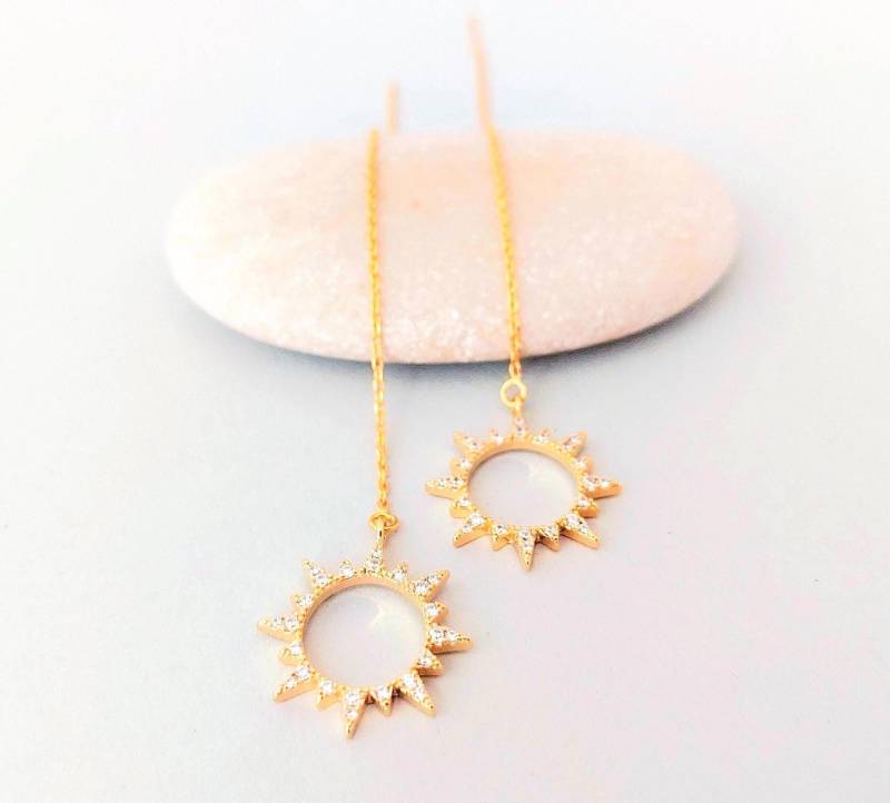 Durchzieher Ohrringe 925 Silber Vergoldet Mit Funkelnden Sternen Anhänger von SCHMUCKbyFelicitas