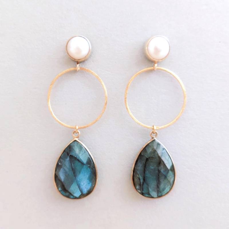 Labradorit Kreis Ohrringe Mit Keshi Perlen Ohrstecker 925 Silber Vergoldet, Unikat Schmuck Für Frauen von SCHMUCKbyFelicitas