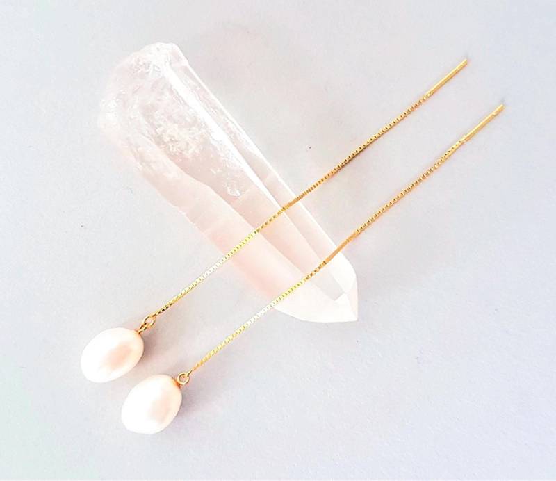 Süßwasser Perlen Ohrringe Gold, Durchzieher Ohrkette 925 Silber Vergoldet, Boho Ohrhänger Lang von SCHMUCKbyFelicitas