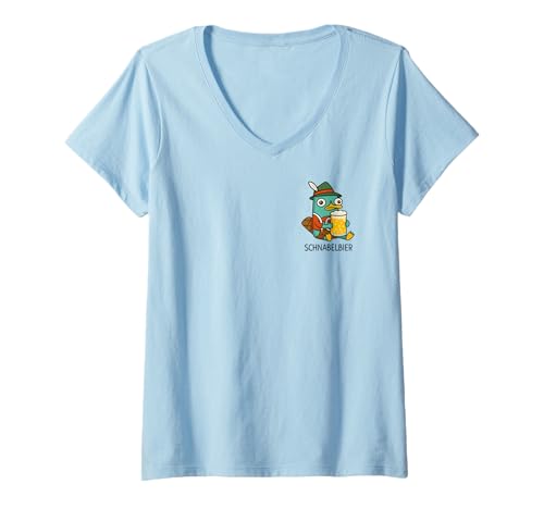Damen SCHNABELBIER Maß X Lecker Bierchen Wiesn Bayern Oktoberfest T-Shirt mit V-Ausschnitt von SCHNABELBIER 2 - Lecker Bierchen Schnabeltier Bier