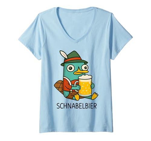 Damen SCHNABELBIER Maß X Lecker Bierchen Wiesn Bayern Oktoberfest T-Shirt mit V-Ausschnitt von SCHNABELBIER 2 - Lecker Bierchen Schnabeltier Bier