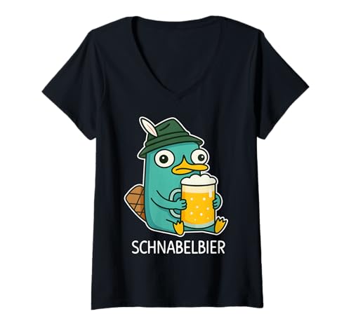 Damen SCHNABELBIER Maß X Lecker Bierchen Wiesn Bayern Oktoberfest T-Shirt mit V-Ausschnitt von SCHNABELBIER. Lecker Bierchen Schnabeltier Bier