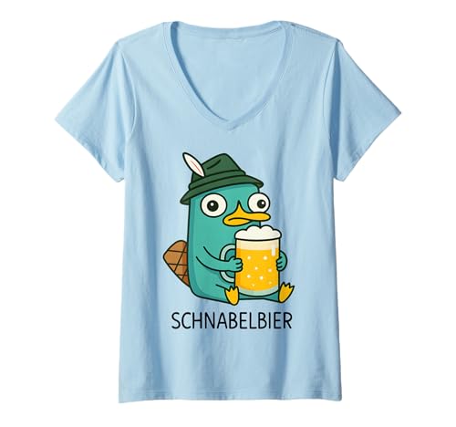 Damen SCHNABELBIER Maß X Lecker Bierchen Wiesn Bayern Oktoberfest T-Shirt mit V-Ausschnitt von SCHNABELBIER. Lecker Bierchen Schnabeltier Bier