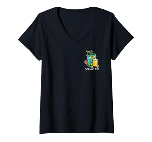 Damen SCHNABELBIER Tracht Lecker Bierchen Wiesn Bayern Oktoberfest T-Shirt mit V-Ausschnitt von SCHNABELBIER. Lecker Bierchen Schnabeltier Bier