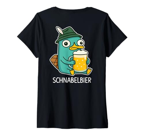 Damen SCHNABELBIER X Lecker Bierchen Wiesn Bayern Oktoberfest Back T-Shirt mit V-Ausschnitt von SCHNABELBIER. Lecker Bierchen Schnabeltier Bier