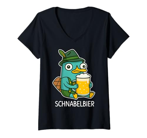 Damen SCHNABELBIER Tracht Lecker Bierchen Wiesn Bayern Oktoberfest T-Shirt mit V-Ausschnitt von SCHNABELBIER. Lecker Bierchen Schnabeltier Bier