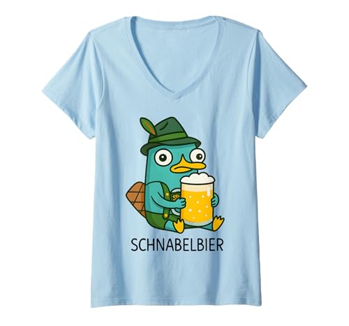 Damen SCHNABELBIER Tracht Lecker Bierchen Wiesn Bayern Oktoberfest T-Shirt mit V-Ausschnitt von SCHNABELBIER. Lecker Bierchen Schnabeltier Bier