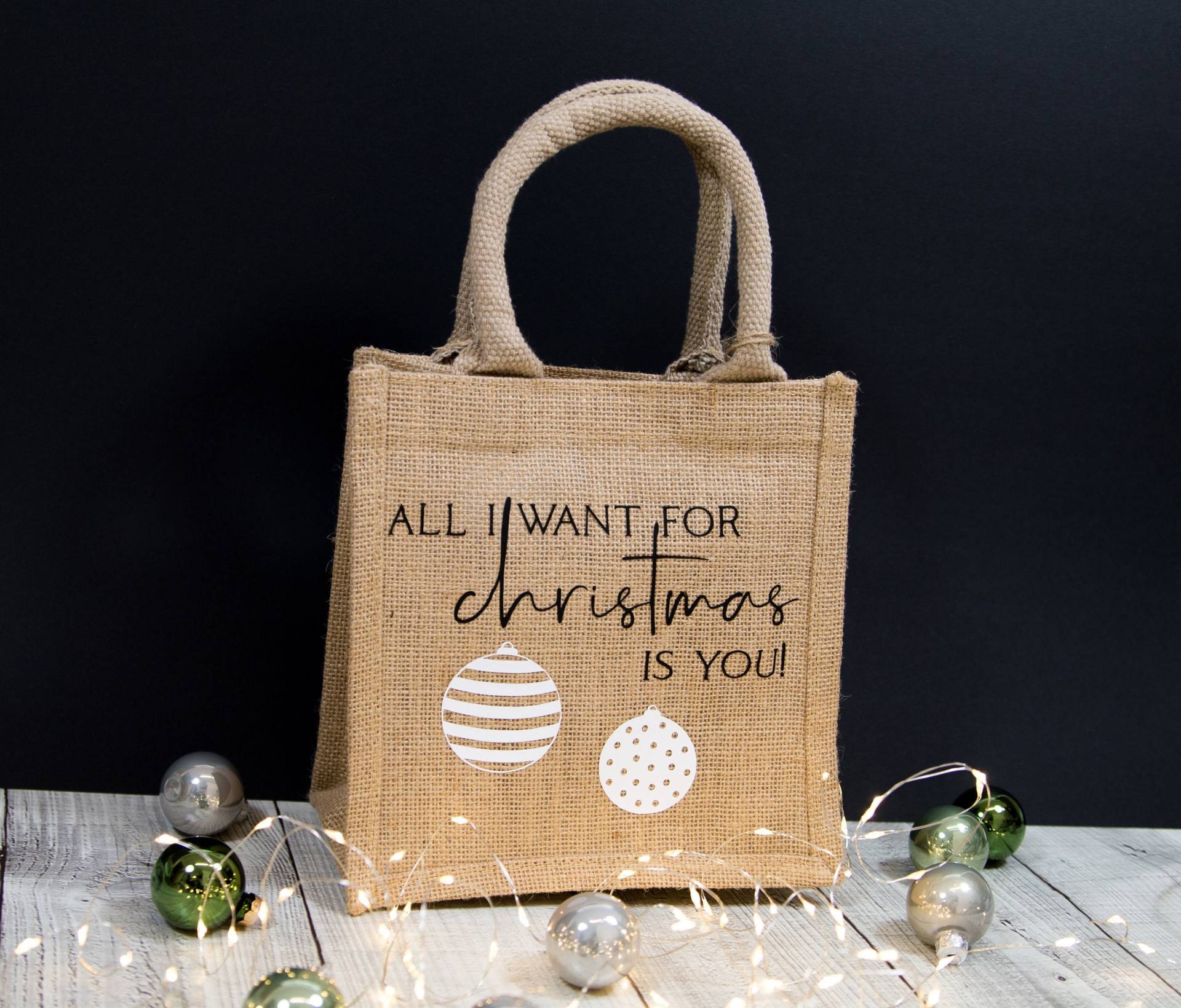 Kleine Jute-Tasche "All I Want For Christmas Is You" | Tolles Geschenk Beste Freundin, Schwester, Weihnachtsgeschenk Geschenkverpackung von SCHOENIGKEITENkids