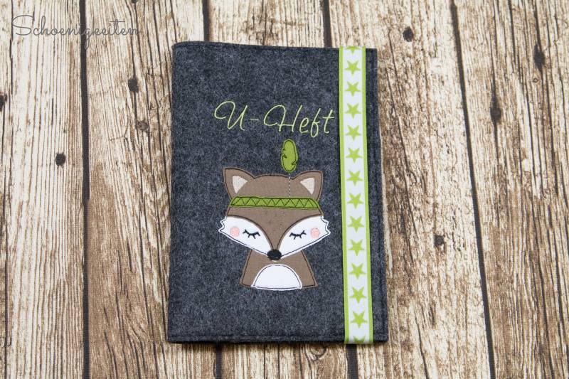 U-Heft Hülle Mit Impfpass Boho Fuchs Grün Wunschname Filz, Geschenk Zur Geburt, Taufe, Personalisiert von SCHOENIGKEITENkids
