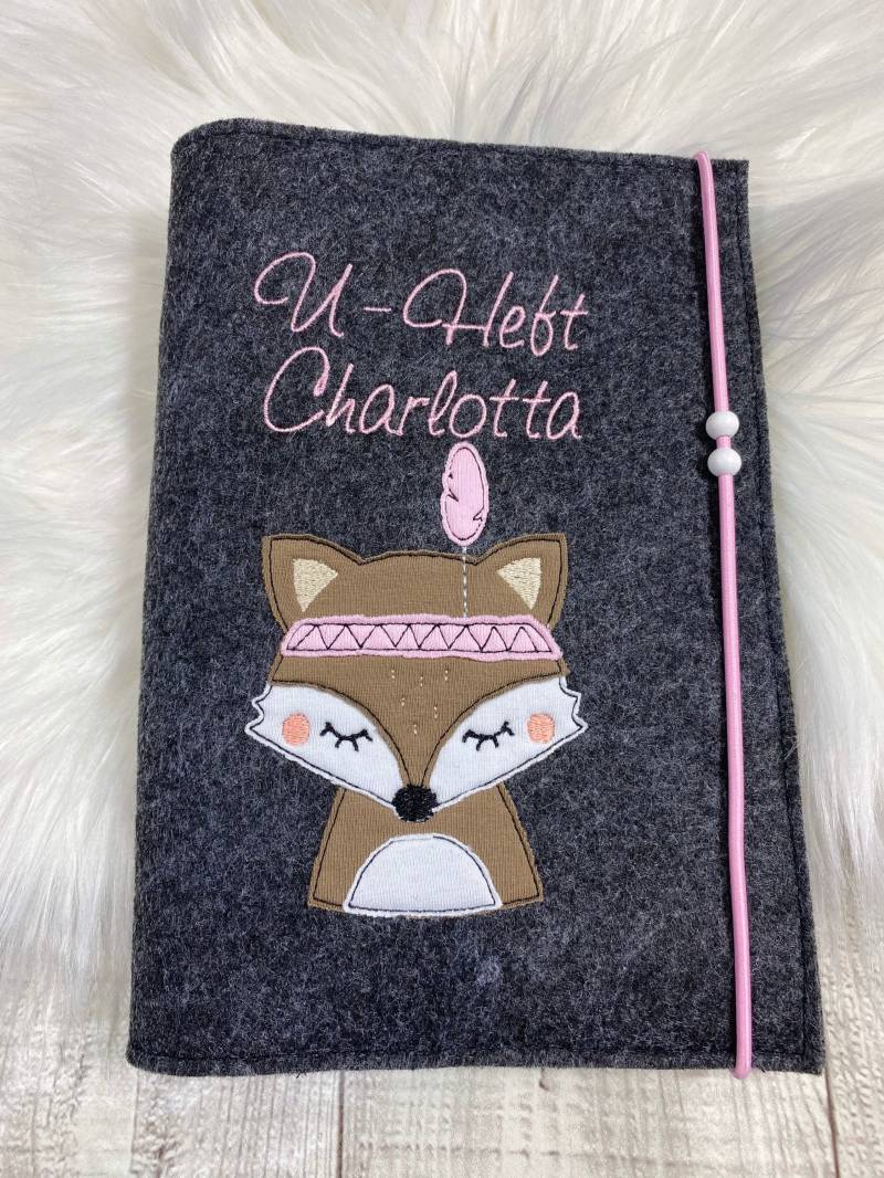 U-Heft Hülle Mit Impfpass Boho Fuchs Rosa Wunschname Filz, Geschenk Zur Geburt, Taufe, Personalisiert von SCHOENIGKEITENkids