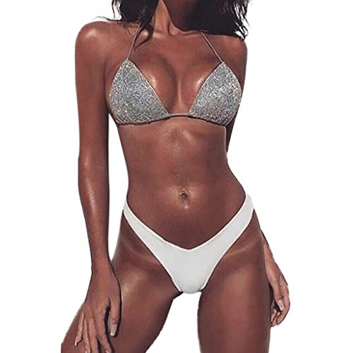 SCHOLIEBEN Bikini Damen Set High Waist Push Up BH Glitzer Bandeau Triangle Brazilian Sexy Tanga Schöne Bademode Badeanzug von SCHOLIEBEN