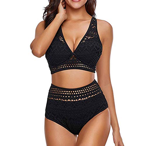 SCHOLIEBEN Bikini Damen Set Sexy High Waist Push Up Bandeau Brazilian Oberteil Triangel Leoparden Bustier Bade String Tanga Thong Retro Badeanzug Bademode von SCHOLIEBEN