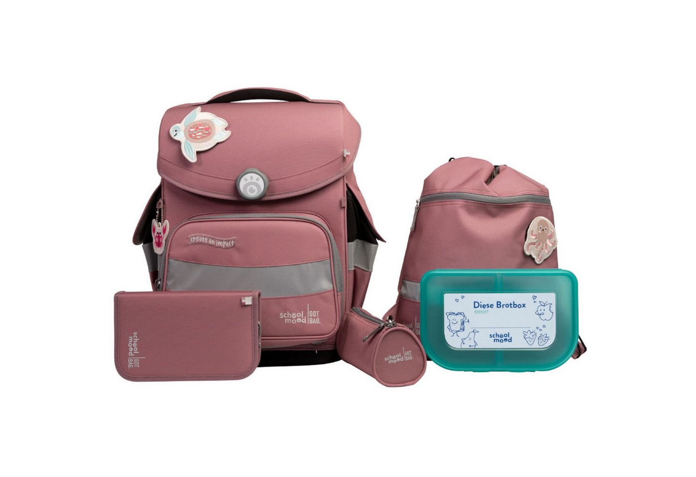 SCHOOL-MOOD® Schulranzen Schulranzenset 6-tlg. Timeless Axolotl Ocean Collection von SCHOOL-MOOD®