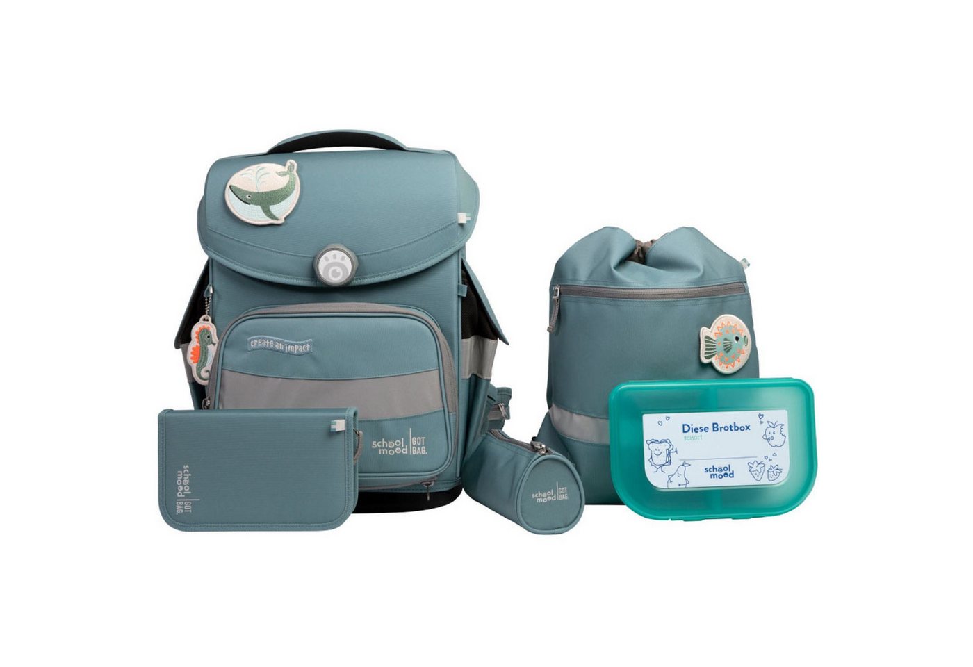 SCHOOL-MOOD® Schulranzen Schulranzenset 6-tlg. Timeless Dolphin Ocean Collection von SCHOOL-MOOD®