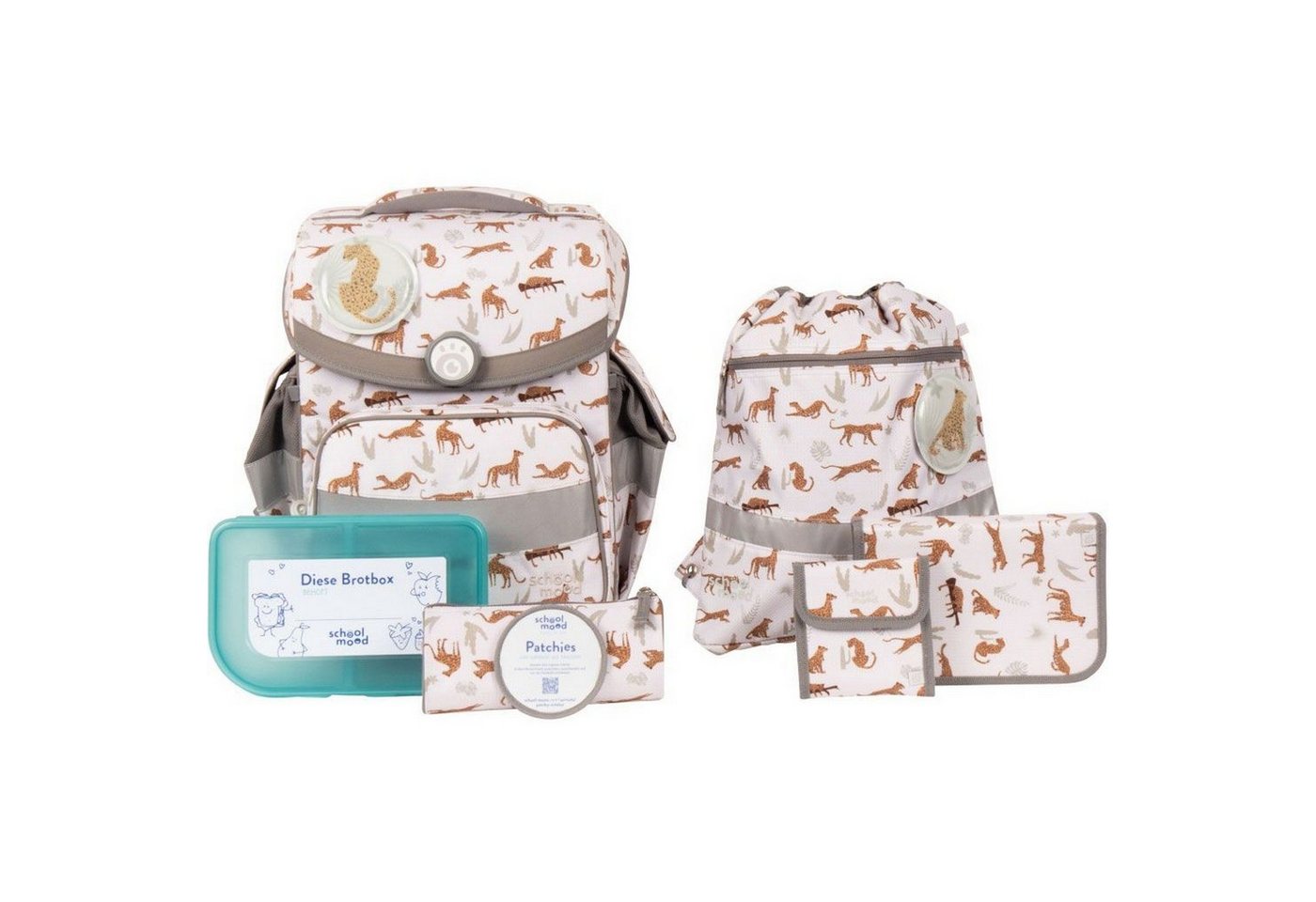 SCHOOL-MOOD® Schulranzen Schulranzenset 7-tlg. Timeless Air+ Leopard Nordic Collection von SCHOOL-MOOD®