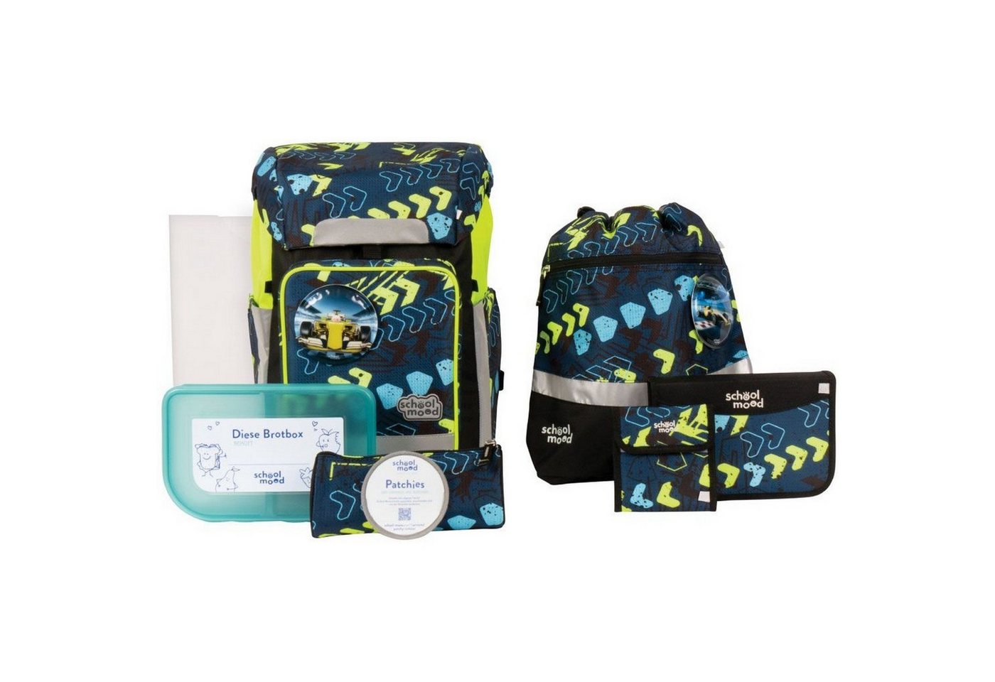 SCHOOL-MOOD® Schulranzen Schulranzenset 8-tlg. Rebel Air+ Elias Rennwagen von SCHOOL-MOOD®