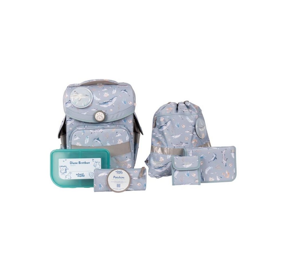 SCHOOL-MOOD® Schulranzen Timeless Air+ Aqua Nordic Collection, 7-teiliges Set, Grau, leichter Ranzen, für Grundschule von SCHOOL-MOOD®