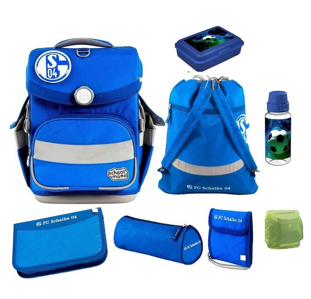 SCHOOL-MOOD® Schulranzen Timeless Air+ für Jungen von der 1. bis 4. Klasse (Set, 9-tlg), im Schalke 04 Stil mit Dose, Flasche und Patchies von SCHOOL-MOOD®