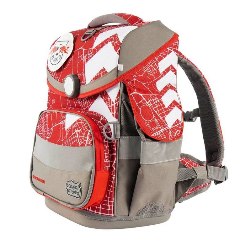 SCHOOL-MOOD® Schulranzen Timeless Air+ für Jungen von der 1. bis 4. Klasse Grundschule (Set, 6-tlg), im Red Bull Leipzig Stil mit passenden Patchies von SCHOOL-MOOD®