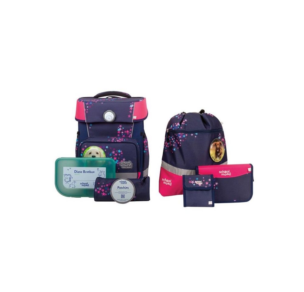 SCHOOL-MOOD® Schulrucksack Champion (Set, 7-tlg., mit Turnbeutel, Etui, Schlamperrolle, Brustbeutel, Brotdose, Patchies), 21 Liter, für Grundschule von SCHOOL-MOOD®