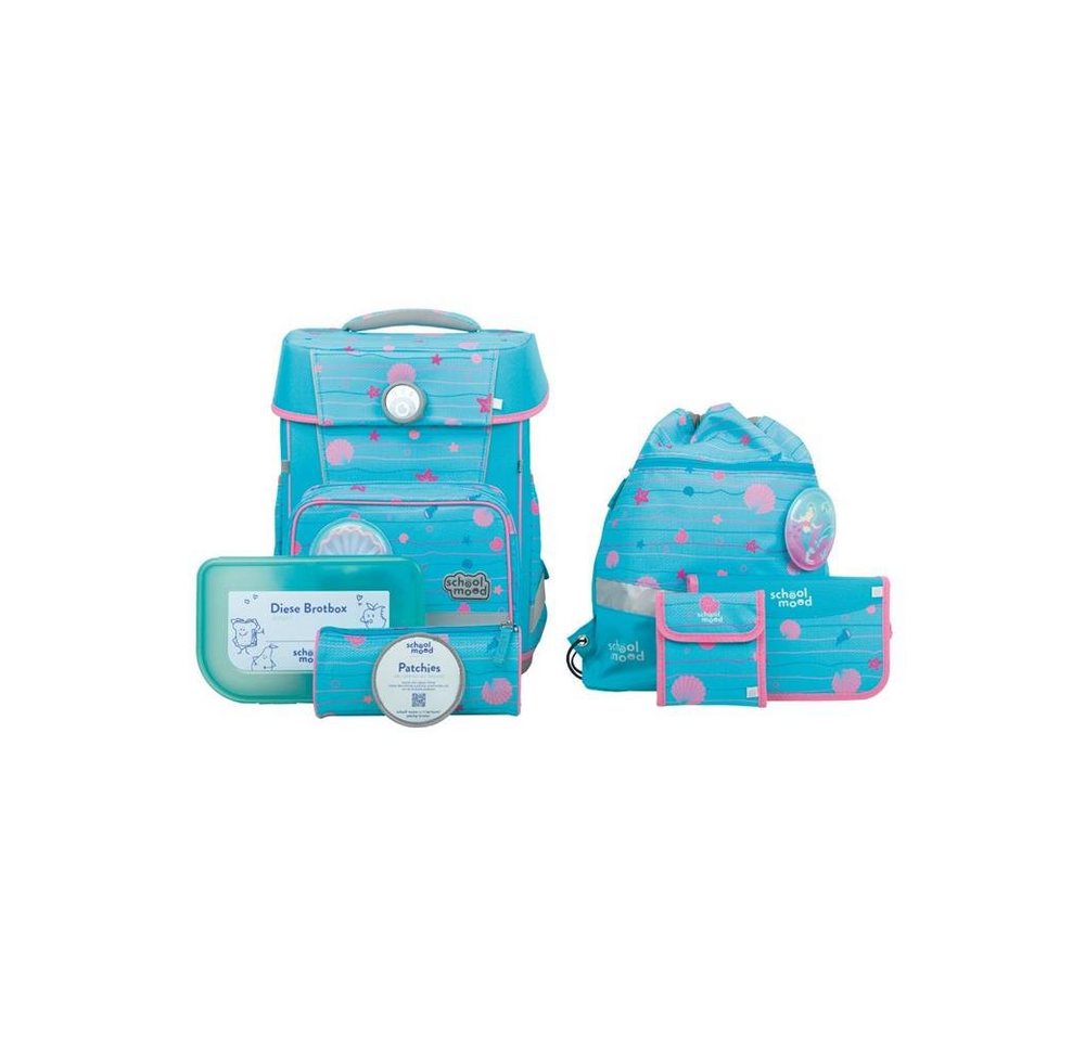 SCHOOL-MOOD® Schulrucksack Champion (Set, 7-tlg., mit Turnbeutel, Etui, Schlamperrolle, Brustbeutel, Brotdose, Patchies), 21 Liter, für Grundschule von SCHOOL-MOOD®