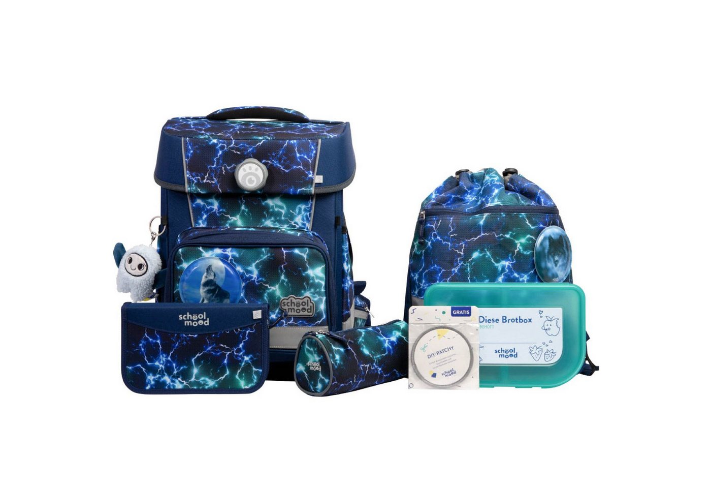 SCHOOL-MOOD® Schulrucksack School Mood Champion Pro Felix (Wolf), 7-tlg. Schulranzenset von SCHOOL-MOOD®