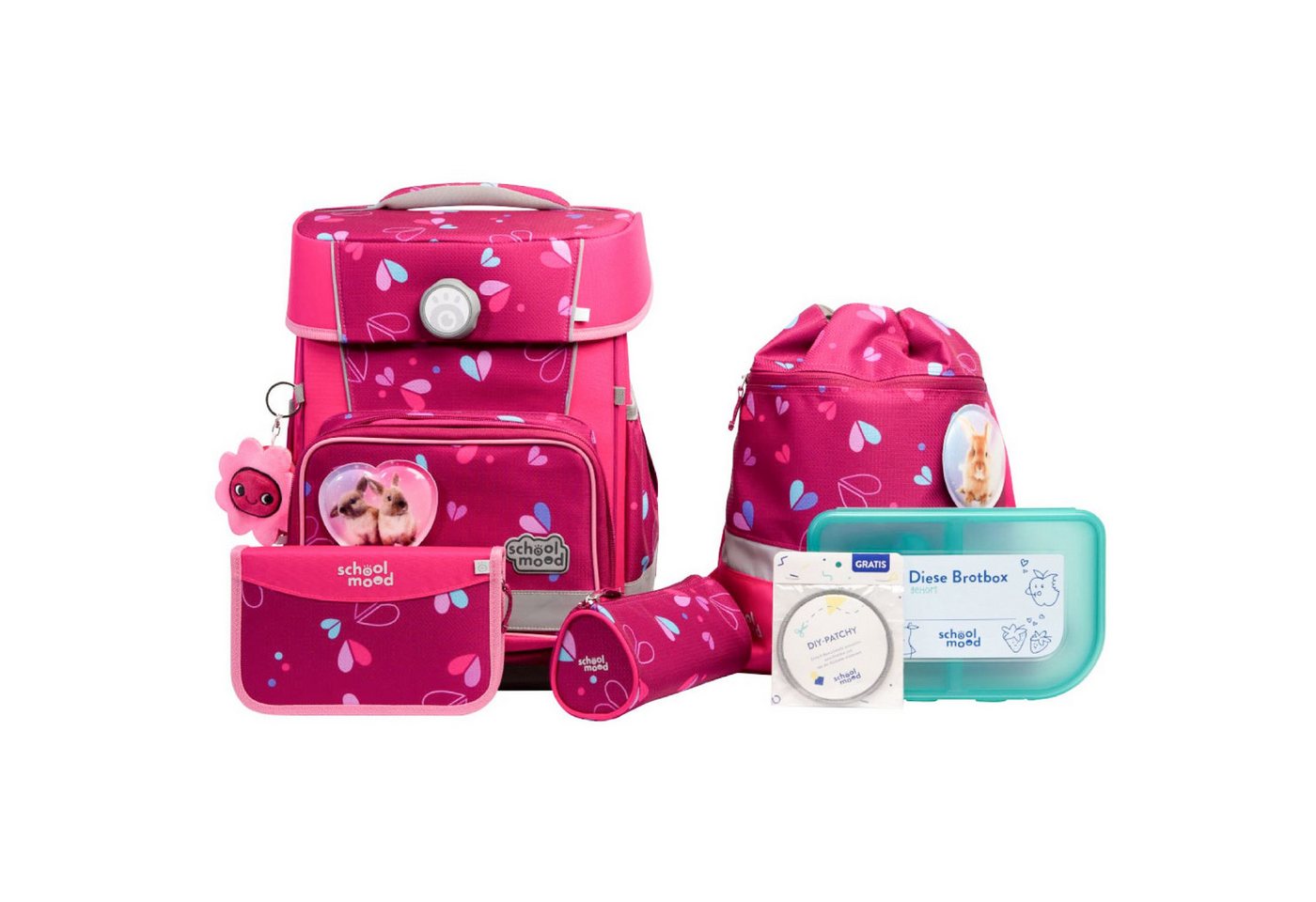 SCHOOL-MOOD® Schulrucksack School Mood Champion Pro Klara (Häschen), 7-tlg. Schulranzenset von SCHOOL-MOOD®