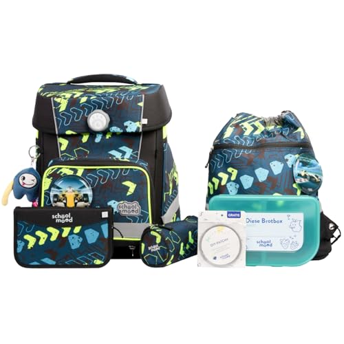 SCHOOL-MOOD Champion Maxx Pro Schulranzenset 7-teilig 22L Stauraum, ergonomisches Grow with You System für 1 m bis 1,50 m Körpergröße, wasserdichter Stoff mit Reflektoren (Elias Rennwagen) von SCHOOL-MOOD
