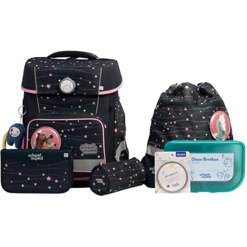 SCHOOL-MOOD Champion Maxx Pro Schulranzenset 7-teilig 22L Stauraum, ergonomisches Grow with You System für 1 m bis 1,50 m Körpergröße, wasserdichter Stoff mit Reflektoren (Ella Pony) von SCHOOL-MOOD