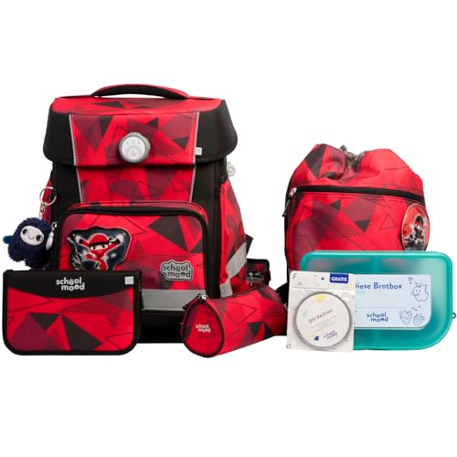SCHOOL-MOOD Champion Maxx Pro Schulranzenset 7-teilig 22L Stauraum, ergonomisches Grow with You System für 1 m bis 1,50 m Körpergröße, wasserdichter Stoff mit Reflektoren (Kai Ninja) von SCHOOL-MOOD