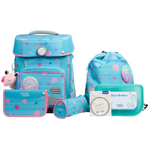 SCHOOL-MOOD Champion Maxx Pro Schulranzenset 7-teilig 22L Stauraum, ergonomisches Grow with You System für 1 m bis 1,50 m Körpergröße, wasserdichter Stoff mit Reflektoren (Lilly Meerjungfrau) von SCHOOL-MOOD