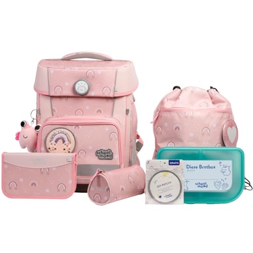 SCHOOL-MOOD Champion Maxx Pro Schulranzenset 7-teilig 22L Stauraum, ergonomisches Grow with You System für 1 m bis 1,50 m Körpergröße, wasserdichter Stoff mit Reflektoren (Rainbow) von SCHOOL-MOOD