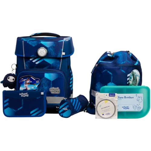SCHOOL-MOOD Champion Pro Jonas Fußball Schulranzenset 7-teilig 21,5L Stauraum, ergonomisches Easy Fit System für 1 m bis 1,50 m Körpergröße, standfest, wasserabweisender Stoff mit Reflektoren von SCHOOL-MOOD