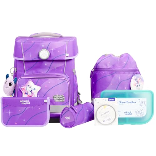 SCHOOL-MOOD Champion Pro Marie Pegasus Schulranzenset 7-teilig 21,5L Stauraum, ergonomisches Easy Fit System für 1 m bis 1,50 m Körpergröße, standfest, wasserabweisender Stoff mit Reflektoren von SCHOOL-MOOD