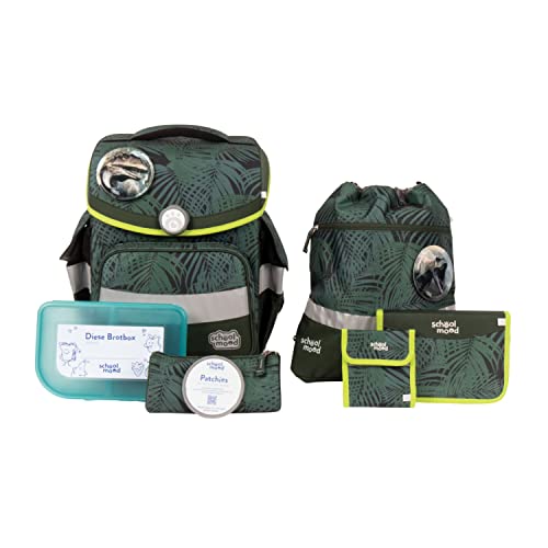 SCHOOL-MOOD - Schulranzen Set Dinosaurier, 7-teilig - Timeless Air+ - ergonomischer Schulranzen Jungen & Mädchen - Schultasche für Kinder in der 1. bis 4. Klasse - Daniel (Dinosaurier) von SCHOOL-MOOD