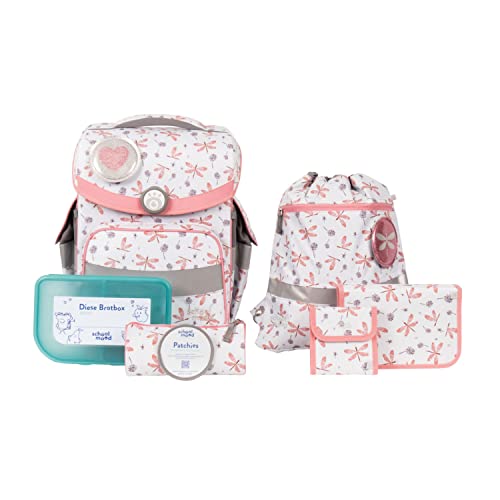 SCHOOL-MOOD - Schulranzen Set Dragonfly, 7-teilig - Timeless Air+ - ergonomischer Schulranzen Jungen & Mädchen - Schultasche für Kinder in der 1. bis 4. Klasse - Dragonfly (Nordic Collection) von SCHOOL-MOOD