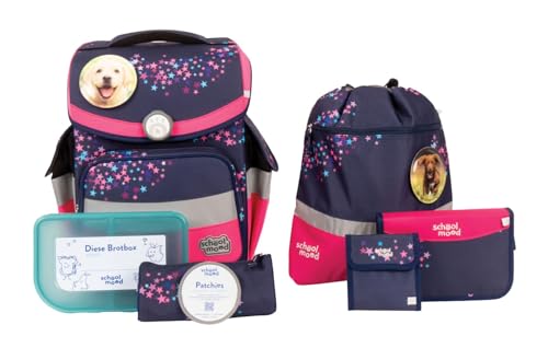 SCHOOL-MOOD - Schulranzen Set Hund, 7-teilig - Timeless Air+ - ergonomischer Schulranzen Jungen & Mädchen - Schultasche für Kinder in der 1. bis 4. Klasse - Leni (Hund) von SCHOOL-MOOD