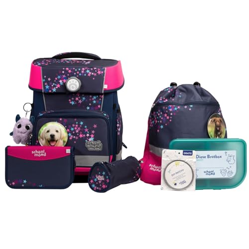 SCHOOL-MOOD Champion Pro Leni Hund Schulranzenset 7-teilig 21,5L Stauraum, ergonomisches Easy Fit System für 1 m bis 1,50 m Körpergröße, standfest, wasserabweisender Stoff mit Reflektoren von SCHOOL-MOOD