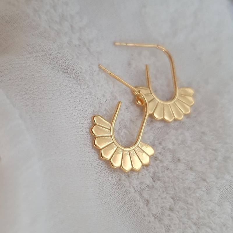 Boho Creolen Fächer Ohrringe Aus 925 Silber Vergoldet, Sommer Schmuck Geschenkidee Damen von SCHOSCHON